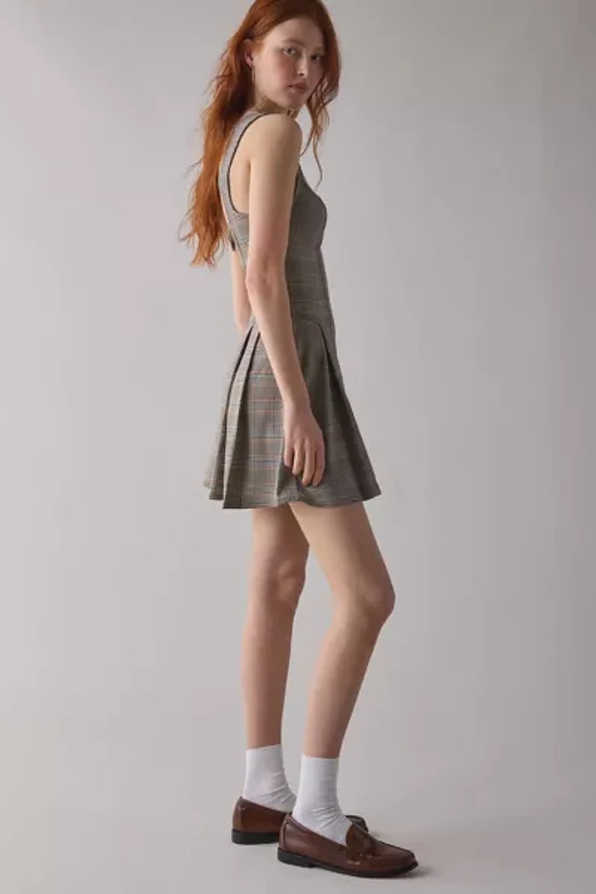 BDG Leah Pleated Open-Back Drop Waist Mini Dress