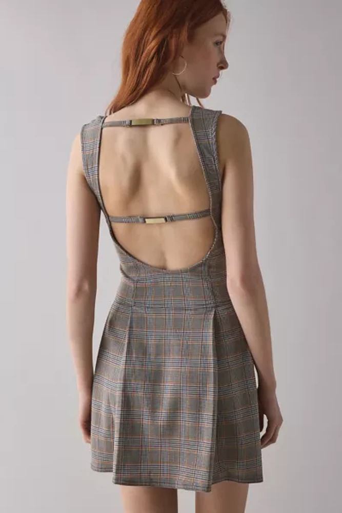 BDG Leah Pleated Open-Back Drop Waist Mini Dress