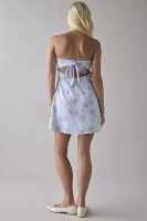 UO Mira Strapless Tie-Back Bow Satin Slip Mini Dress