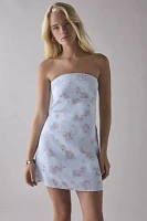 UO Mira Strapless Tie-Back Bow Satin Slip Mini Dress