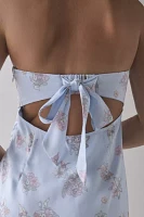 UO Mira Strapless Tie-Back Bow Satin Slip Mini Dress