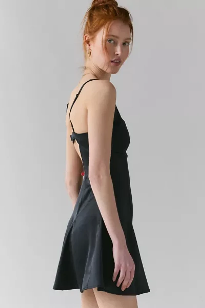 UO Liv Satin Fit-And-Flare Keyhole Open Back Mini Dress