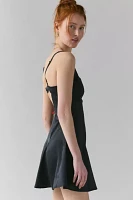 UO Liv Satin Fit-And-Flare Keyhole Open Back Mini Dress