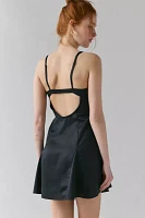 UO Liv Satin Fit-And-Flare Keyhole Open Back Mini Dress