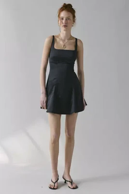 UO Liv Satin Fit-And-Flare Keyhole Open Back Mini Dress
