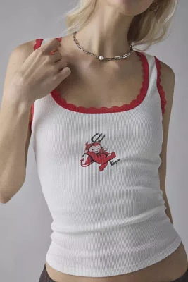 Lace Trim Graphic Scoop Neck Cropped Tank Top