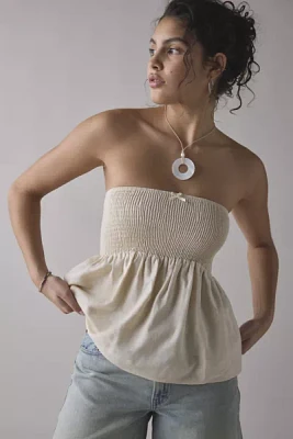 ReMADE By UO Made LA EcoVero™ Linen Smocked Babydoll Tube Top