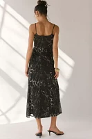 UO Mila Animal Print Mesh Slip Midi Dress