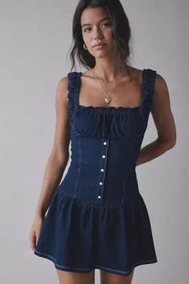 Frankies Bikinis Christa Denim Drop-Waist Mini Dress