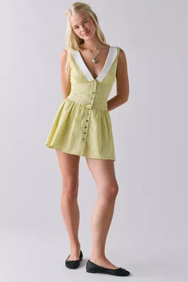 Frankies Bikinis Marley Lemon Dot Poplin Mini Dress