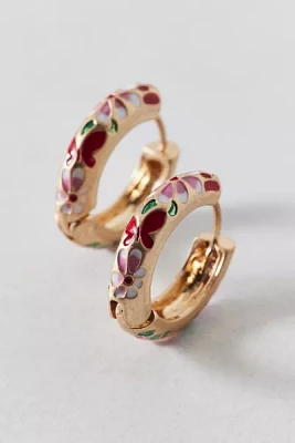 Floral Enameled Metal Hoop Earring