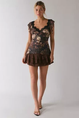 Kimchi Blue Nelly Ruffled Mesh Tie-Back Tunic Top