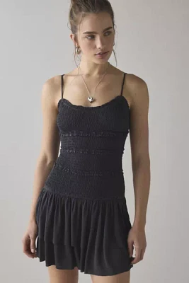 UO Heide Smocked Drop Waist Mini Dress
