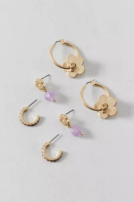 Amethyst Flower Post & Hoop Earring Set