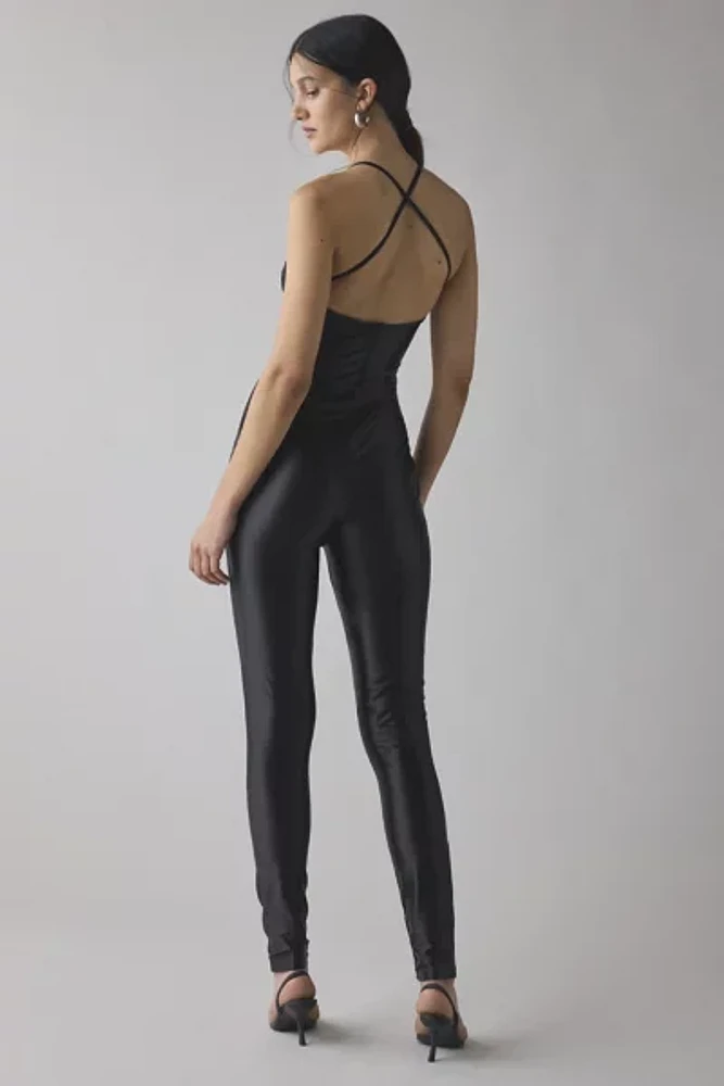 Glamorous Shiny Disco Open-Back Bodycon Jumpsuit