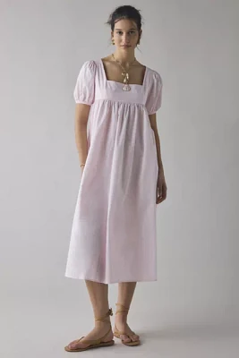 Glamorous Blush Cotton Puff Sleeve Babydoll Midi Dress