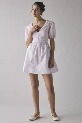 Glamorous Bow Printed Cotton Puff Sleeve Mini Dress