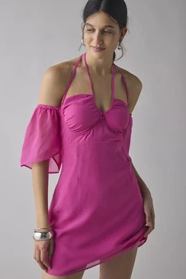 Glamorous Halter-Tie Off-The-Shoulder Flutter Sleeve Mini Dress