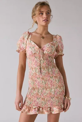 Glamorous Cotton-Linen Blend Ruched Ruffle Hem Mini Dress