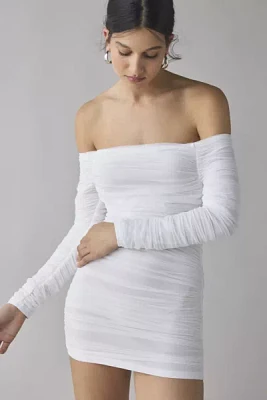 Glamorous Off-The-Shoulder Ruched Bodycon Mini Dress