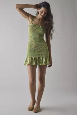 Glamorous Floral Smocked Tie-Strap Ruffle Trim Mini Dress