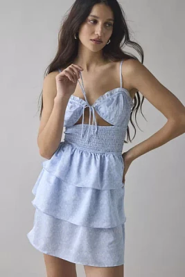 Glamorous Ditsy Floral Tie-Front Tiered Mini Dress