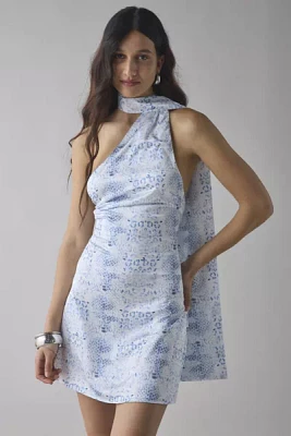 Glamorous Animal Print Satin Asymmetric Halter Sash Mini Dress