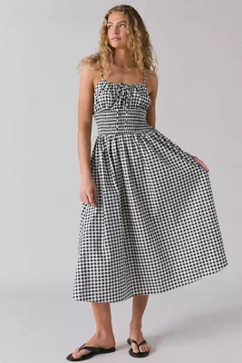 Glamorous Gingham Cotton-Blend Smocked Midi Dress