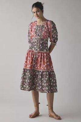Glamorous Mixed Vintage Floral Square Neck Tiered Midi Dress