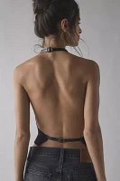 Jaded London Zene Semi-Sheer Knit Backless Buckle Halter Top