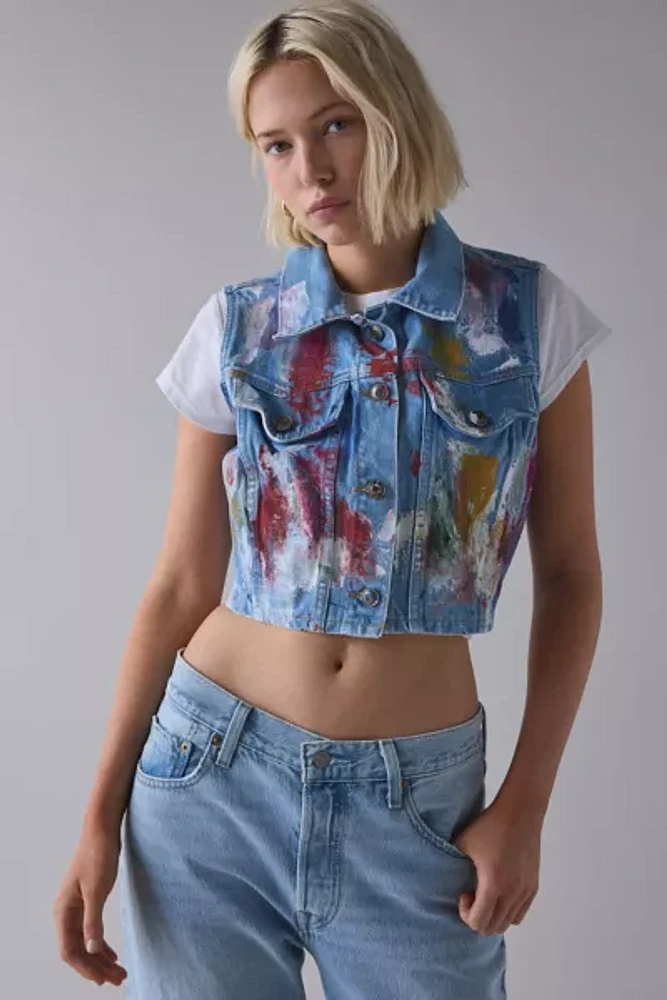 ReMADE By UO Bleach & Paint Splatter Denim Vest Top