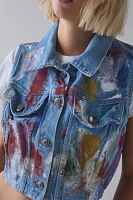 ReMADE By UO Bleach & Paint Splatter Denim Vest Top