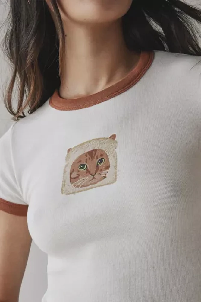 BDG Too Perfect Toast Cat Graphic Ringer Baby Tee