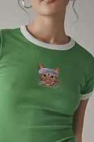 BDG Too Perfect Workout Cat Graphic Ringer Baby Tee