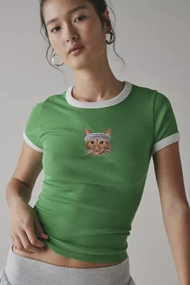 BDG Too Perfect Workout Cat Graphic Ringer Baby Tee