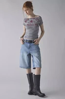 Y2K Graphic Off-The-Shoulder Slim Tee