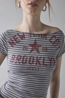 Y2K Graphic Off-The-Shoulder Slim Tee