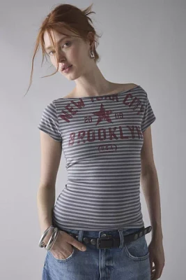 Y2K Graphic Off-The-Shoulder Slim Tee