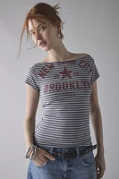 Y2K Graphic Off-The-Shoulder Slim Tee