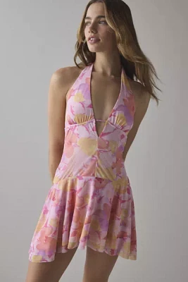 UO Lauren Mesh Plunge V-Neck Halter Mini Dress