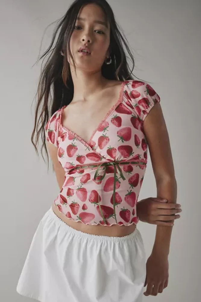 Remade By UO Remnants Strawberry Tie-Front Crop Top