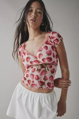 Remade By UO Remnants Strawberry Tie-Front Crop Top