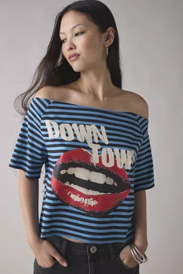 Y2K Graphic Off-The-Shoulder Cropped Tee