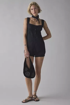 Motel Kenna Button-Front Cotton Babydoll Romper