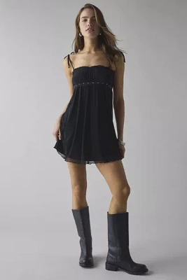 Motel Damiera Mesh Tie-Strap Babydoll Mini Dress