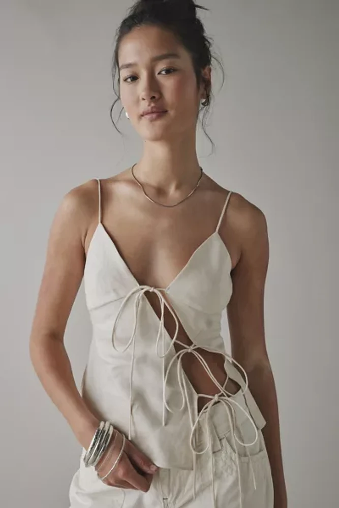 Lioness Mariah Linen-Blend Asymmetric Tie-Front Cami