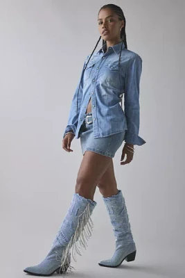 Azalea Wang Domingo Rhinestone Denim Cowboy Boot