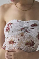 ReMADE By UO Remnants Twist-Front Floral Lace Tube Top