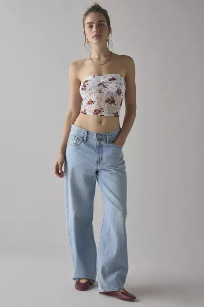 ReMADE By UO Remnants Twist-Front Floral Lace Tube Top