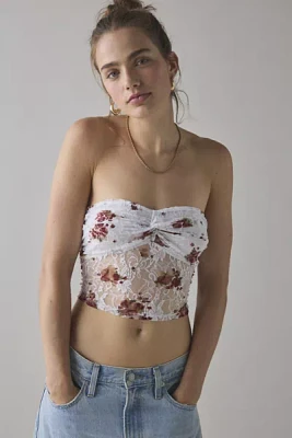 ReMADE By UO Remnants Twist-Front Floral Lace Tube Top